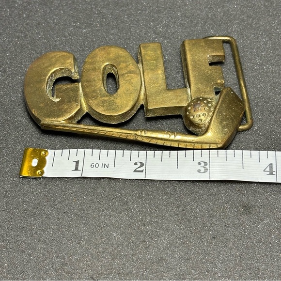 Solid Brass Belt Buckle "GOLF" Block Letters Heavy Men’s Buckle Gold Tone - Picture 3 of 4
